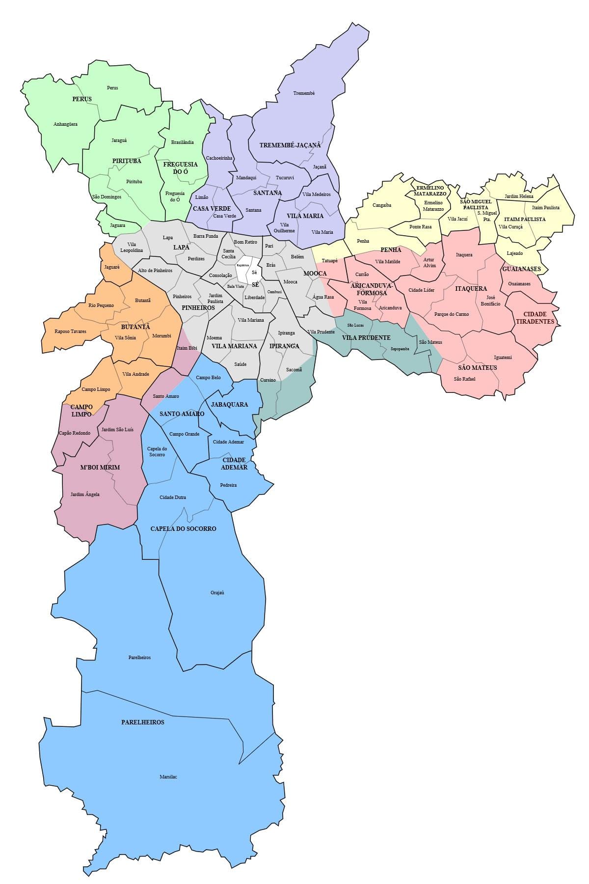 São Paulo kapitbahayan mapa