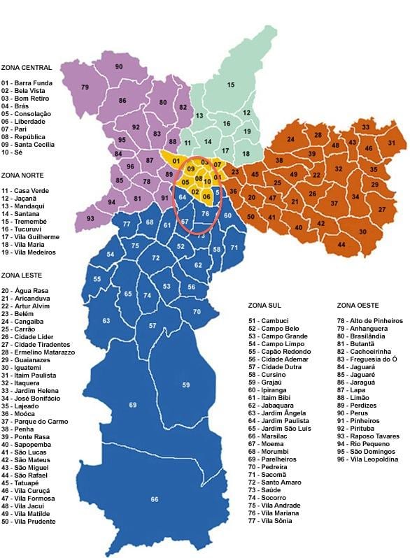 Sao Paulo mapa kapitbahayan